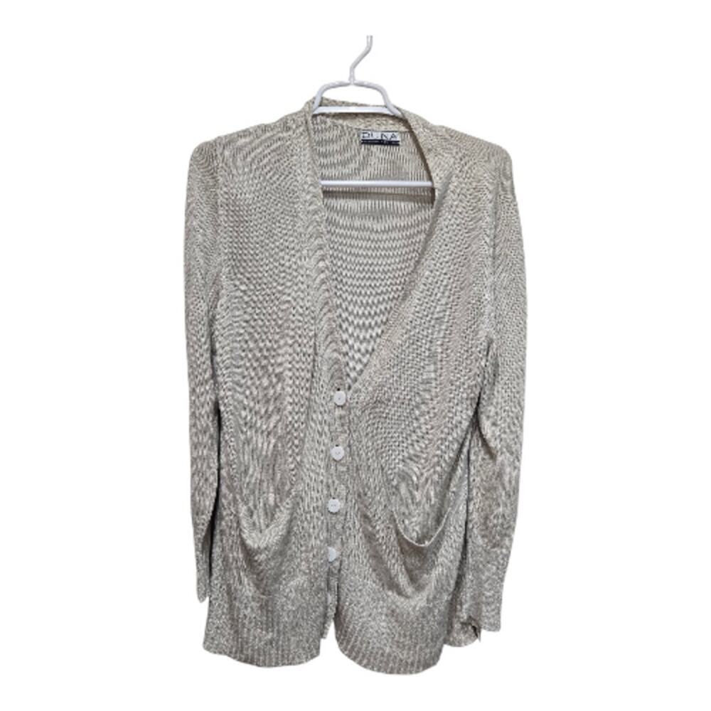DUNA Handloomed Metallic Knit Cardigan Gold Bamboo Blend
